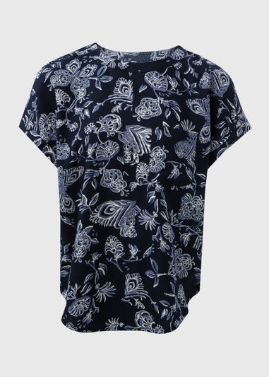 Blue Paisley Pocket Detail T-Shirt