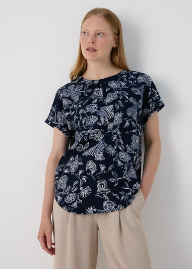 Blue Paisley Pocket Detail T-Shirt