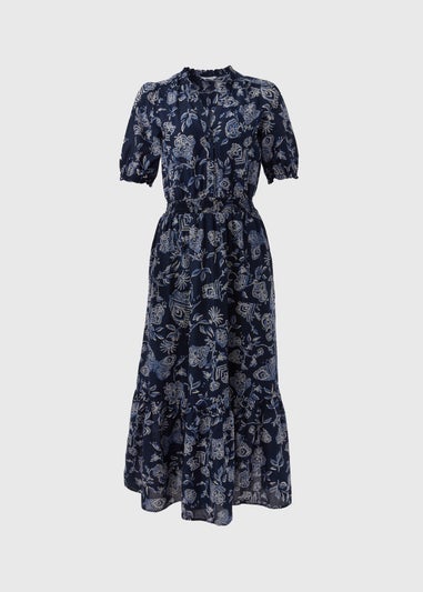 Navy Paisley Midi Dress