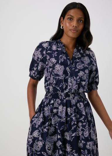 Navy Paisley Midi Dress