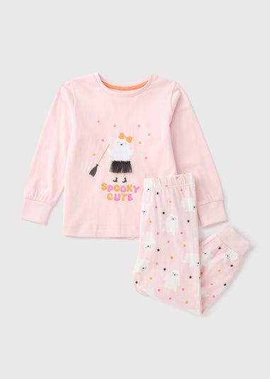 Girls Pink Halloween Top & Bottoms Pyjama Set (1-7yrs)