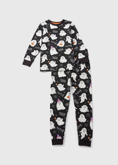 Girls Black Ghost Print Top & Bottoms Pyjama Set (1-13yrs)