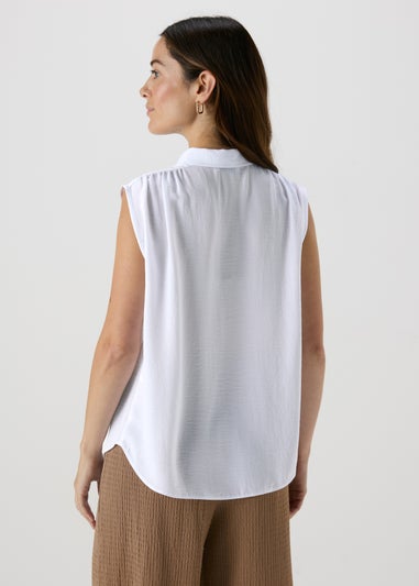 White Sleeveless Button Shirt