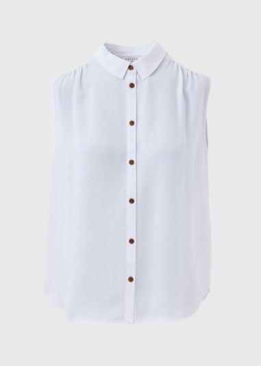 White Sleeveless Button Shirt