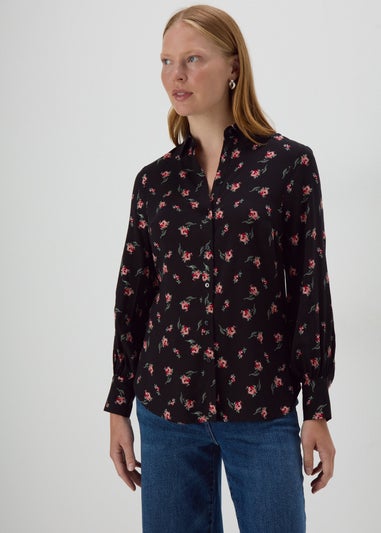 Black Floral Viscose Shirt