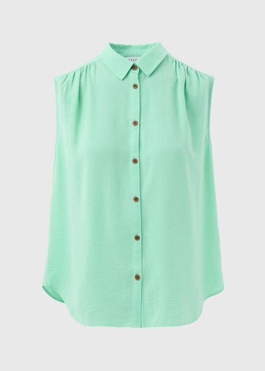 Turquoise Sleeveless Button Shirt