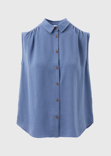 Blue Sleeveless Button Shirt