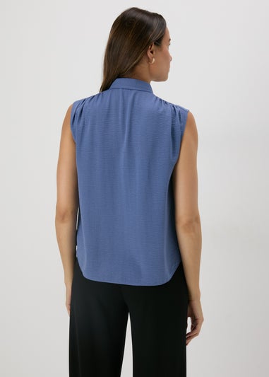 Blue Sleeveless Button Shirt