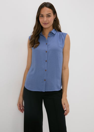 Blue Sleeveless Button Shirt