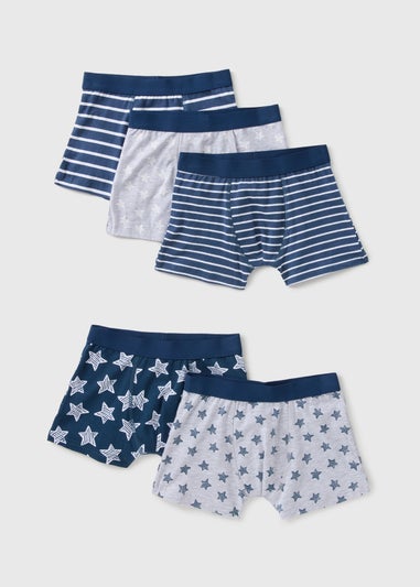 5 Pack Boys Blue Star Boxers (2-11yrs)