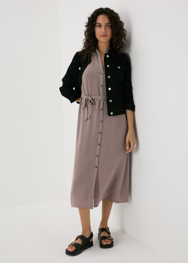 Brown Button Through Shirt Midi Shirt Dress