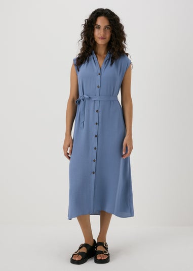 Blue Midi Shirt Dress