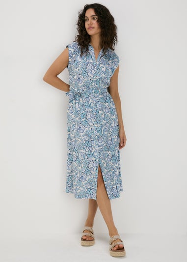 Blue Paisley Midi Shirt Dress