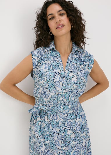 Blue Paisley Midi Shirt Dress