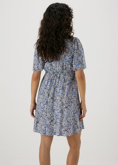 Blue Floral Viscose Mini Dress