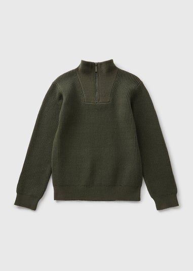 Boys Khaki Knitted Half Zip (7-15yrs)