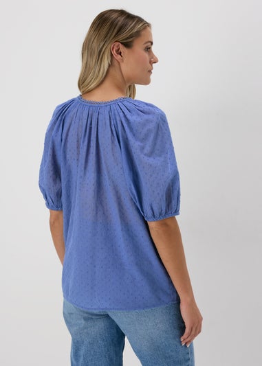 Blue Dobby Boho Tie Front Blouse