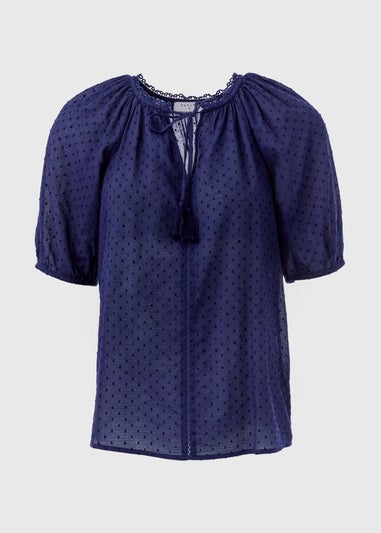 Navy Dobby Boho Blouse