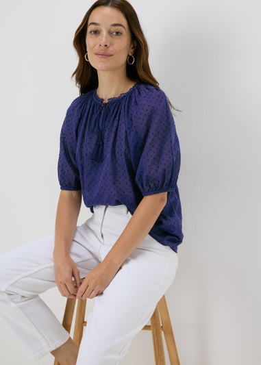 Navy Dobby Boho Blouse