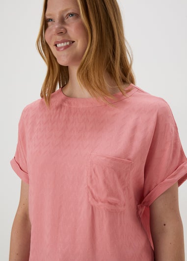 Pink Textured Pocket Detail T-Shirt