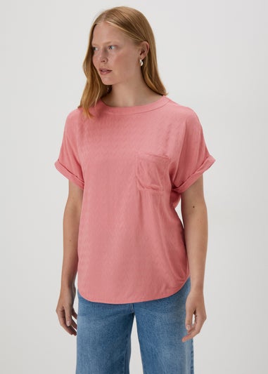 Pink Textured Pocket Detail T-Shirt