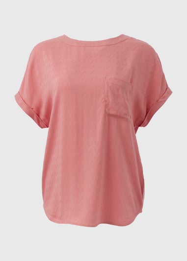 Pink Textured Pocket Detail T-Shirt