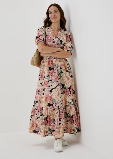 Pink Floral Midi Dress