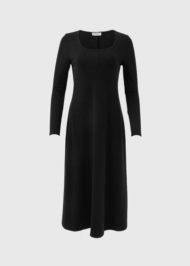 Black Ribbed Scoop Neck Midi Dress