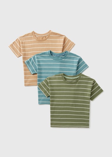 3 Pack Boys Green Striped T-Shirts (1-7yrs)