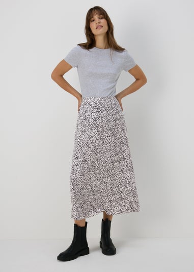 White Spot Print Midi Skirt