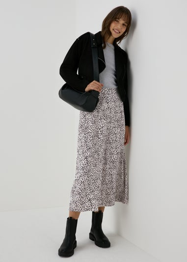 White Spot Print Midi Skirt