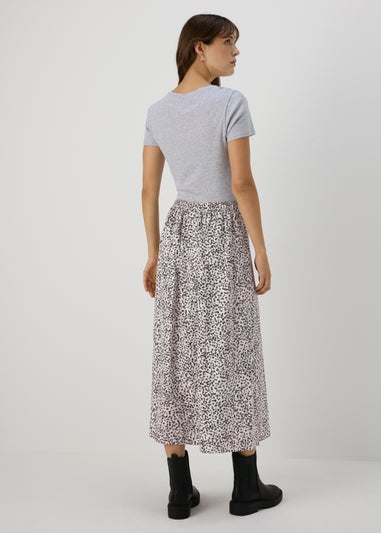 White Spot Print Midi Skirt