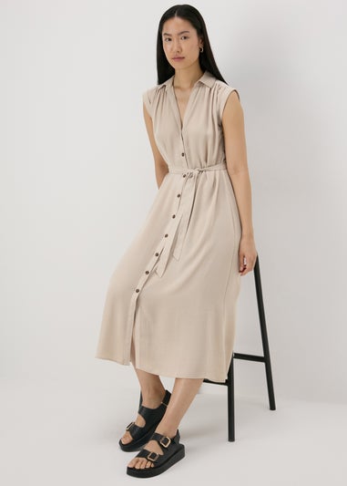 Stone Button Through Midi Shirt Dress