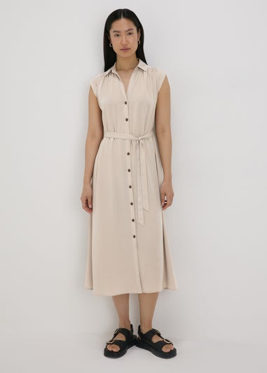 Stone Button Through Midi Shirt Dress