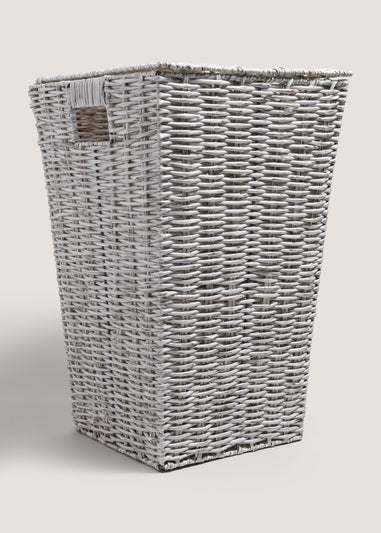 Grey Woven Plastic Laundry Basket (50x32x32cm)