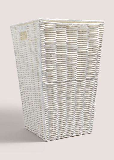 White Woven Plastic Laundry Basket (50x32x32cm)