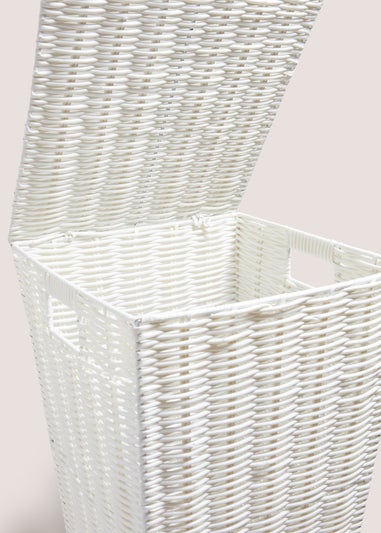 White Woven Plastic Laundry Basket (50x32x32cm)