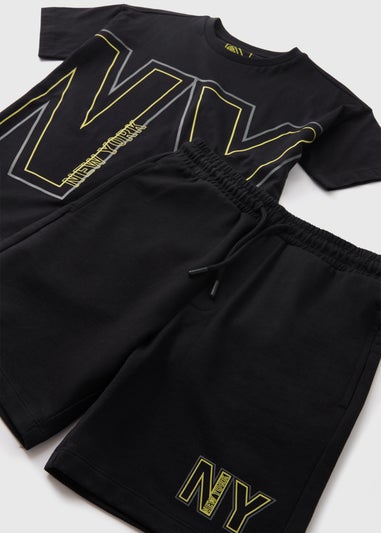 Boys Black NY T-Shirt & Shorts Set (7-15yrs)