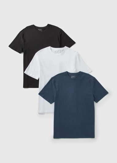 3 Pack Black White & Navy Plain T-Shirt