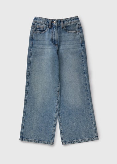 Girls Blue Mid Wash Wide Leg Jeans (7-15yrs)