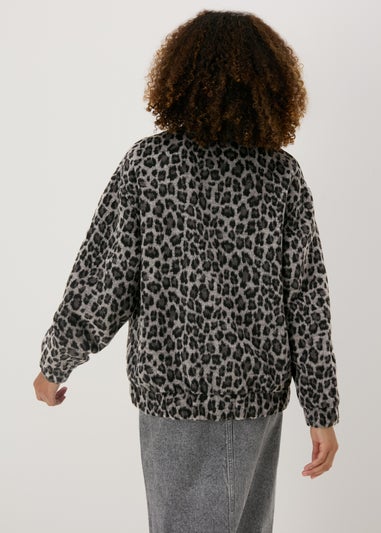 Grey Leopard Print Bomber Jacket