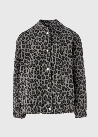 Grey Leopard Print Bomber Jacket