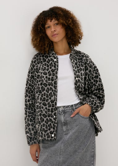 Grey Leopard Print Bomber Jacket Matalan