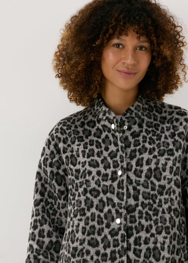 Grey Leopard Print Bomber Jacket