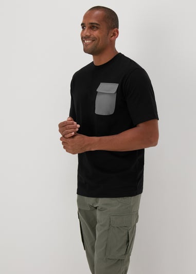 Black Woven Grey Pocket T-Shirt