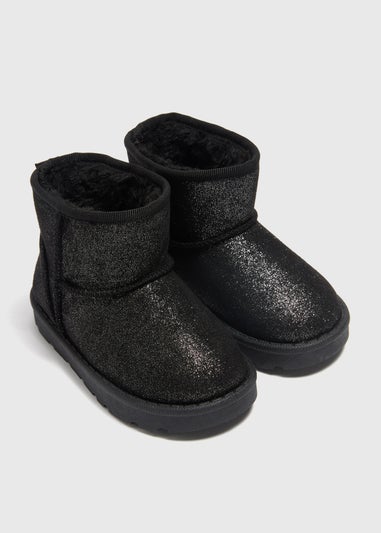 Girls Black Glitter Snug Boots (Younger4-9)