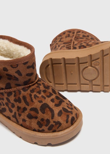 Girls Tan Leopard Snug Boots (Younger 4-9)