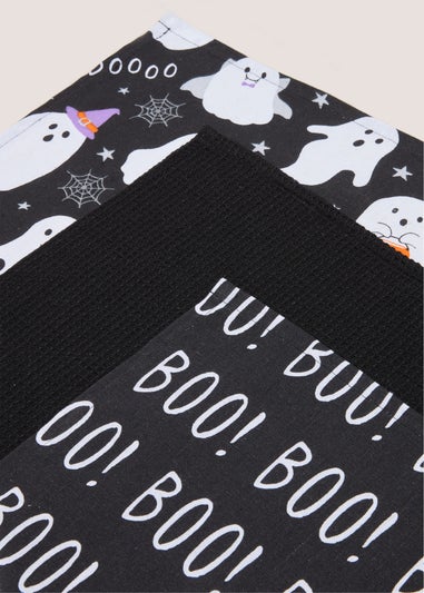 3 Pack Black Halloween Ghost Tea Towels (45x65 cm)