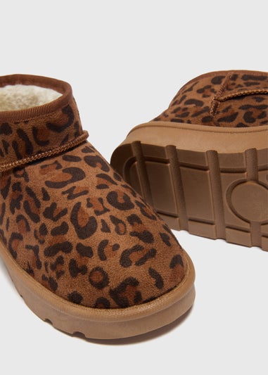 Girls Tan Leopard Print Snug Boots (Younger 10-Older 5)