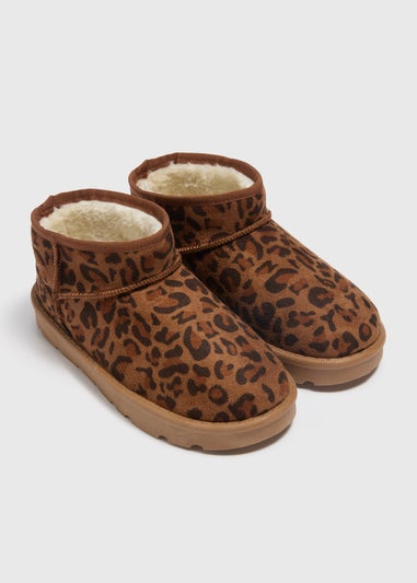 Girls Tan Leopard Print Snug Boots (Younger 10-Older 5)